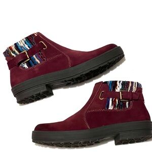 Earth Origins Boots Shoes Size 10 Merlot Cow Suede Aztec Sweater Trim New